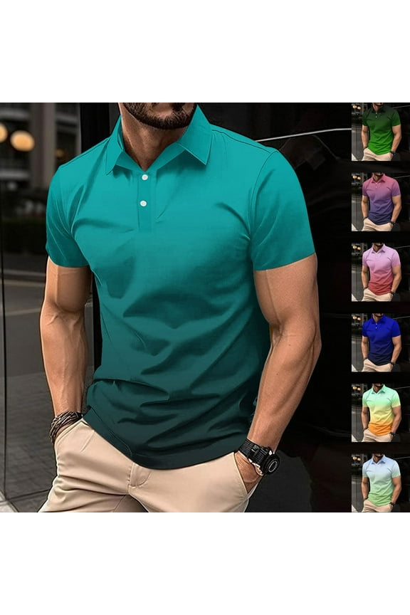 Mens Golf Shirts Short Sleeve Button Golf Shirts Regular Fit Business Casual Muscle Tees Gradient Printed Quick Dry Workout T-Shirts Purple,XXXXL