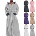 thumbnail image 1 of LangJing Mens Plush Hooded Robes Full Length Fleece Hooded Bathrobe Thick Warm Cozy Bath Shower Robe Absorbent Quick Dry Outdoor White,S, 1 of 6