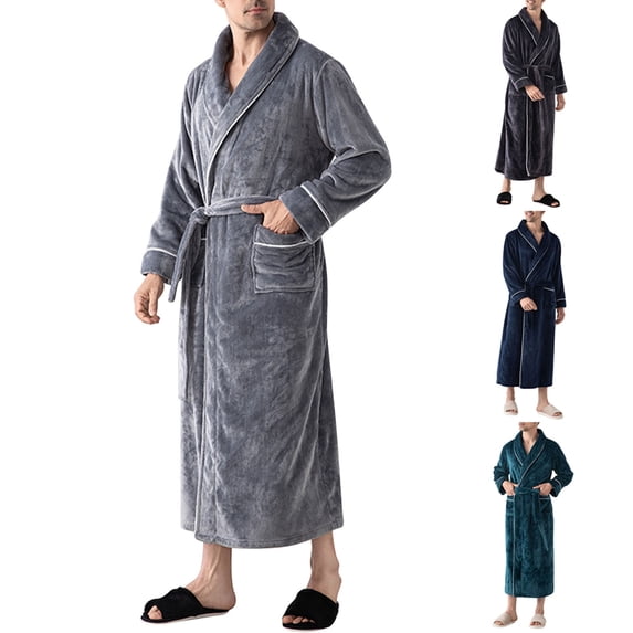 LangJing Mens Robes Big and Tall Full Length Plush Fleece Long Robe for Men Bathrobe Shawl Collar Warm Winter House Robes Dark Gray,M