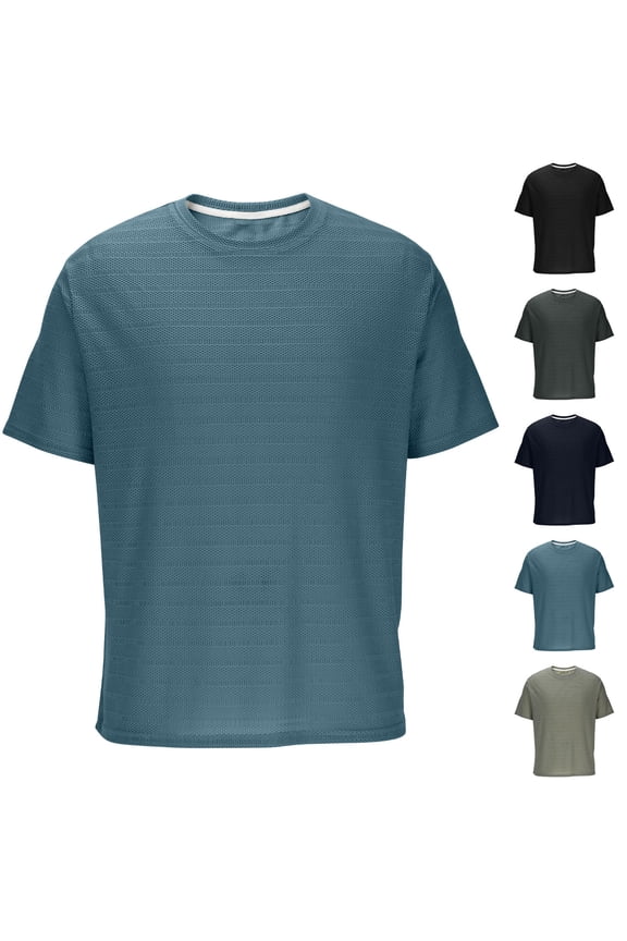 Mens T-Shirts Short Sleeve Crew Neck T-Shirt Fashion Pullover Solid Color Classic Basic Casual Plain Soft Tee Shirts Dark Blue,XXXXL