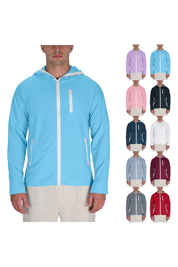 Mens UPF 50+ Sun Protection Jacket Hooded Cooling Shirt Full Zip Athletic Jacket for Outdoor Hiking with Pocket Purple,XXL