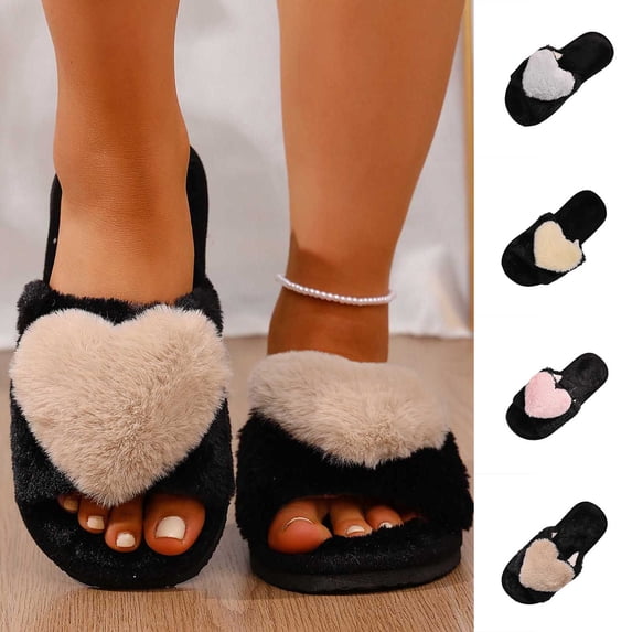 LangJing Open Toe Slippers for Women Memory Foam Fuzzy House Slippers ...
