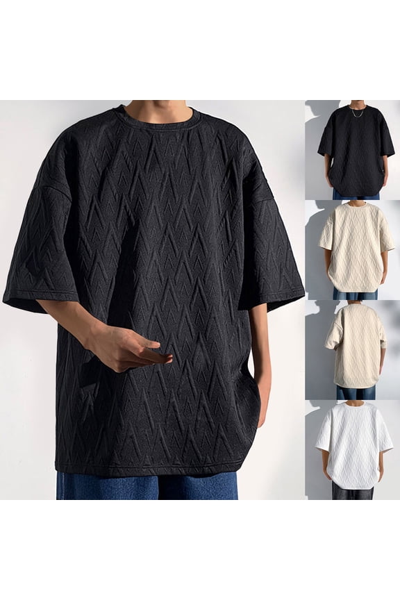 Oversized Crewneck Tshirts for Men Big and Tall Short Sleeve Pullover Loose Fit Hippie Longline T-Shirts Casual Textured Tees White,XXL