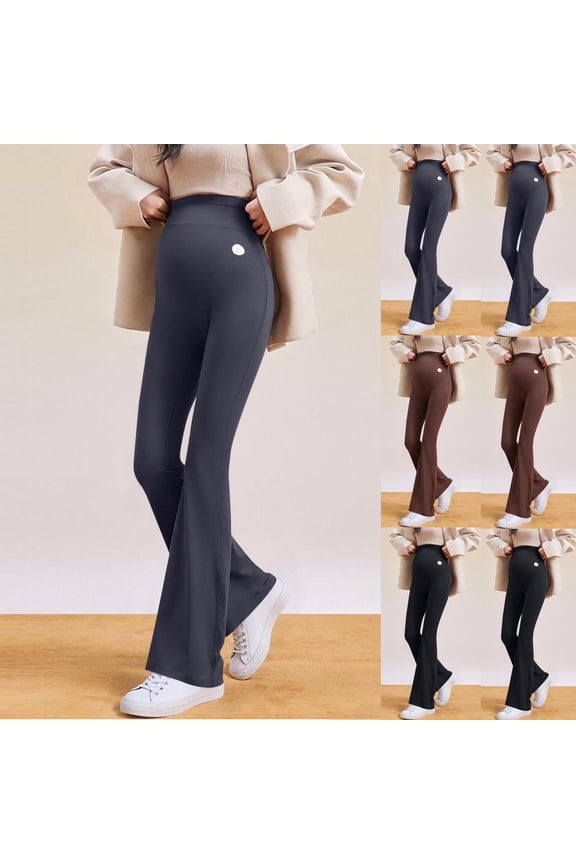 Petite Maternity Flared Leggings for Women Over the Belly Pregnancy Active Wear Soft Stretch Workout Yoga Tights Bootcut Pants