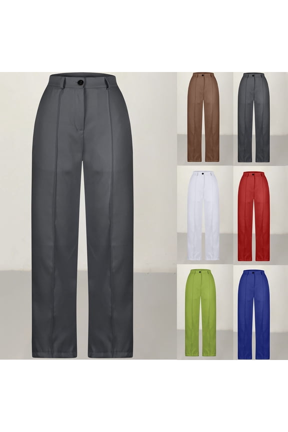 Plus Size Dress Pants Women High Waisted Loose Fit Business Casual Pants 2026 Exposed Seam Work Trousers with Pockets White,M