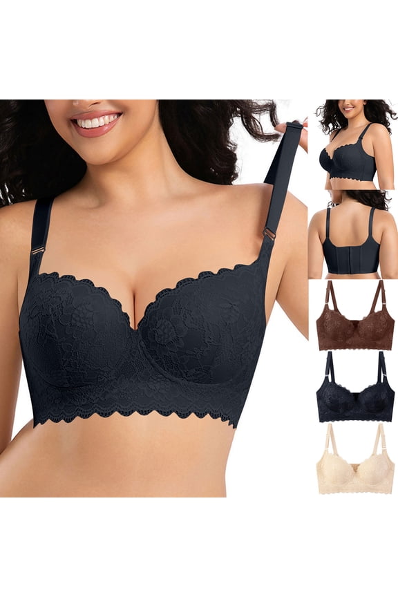 Plus Size Lace Bra for Women Soft Underwire T-Shirt Bras Anti-sagging Seamless Push Up Bralette Full Coveage Lift Support Eveyday Bras