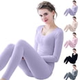 thumbnail image 1 of LangJing Ribbed Thermal Underwear for Women Long Johns Base Layer Winter Clothes Long Sleeve Button Top & Leggings for Cold Weather Purple,Free Size, 1 of 7