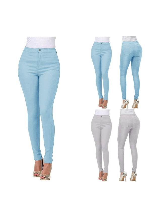 Skinny Jeans for Women Trendy High Waist Slim Fit Comfort Jeggings Jean Work Casual Stretchy Pencil Denim Pants Gray,L
