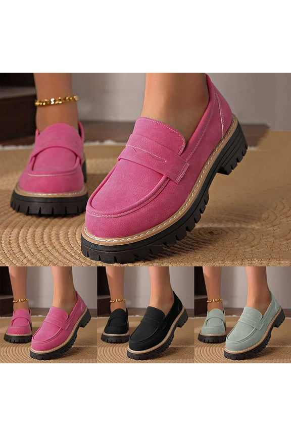 Slip On Shoes Women, Platform Loafers for Woman Chunky Lug Sole Slip On Classic Penny Loafer for Dressy Work School Green,39