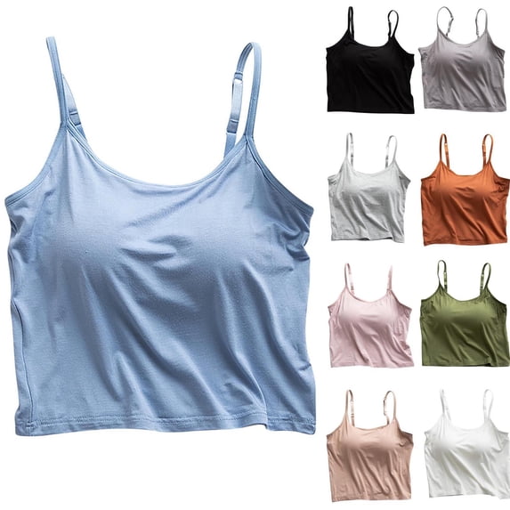 LangJing Tank Tops for Women Teens with Built-in Shelf Bra Adjustable Spaghetti Strap Basic Crop Top Racerback Workout Yoga Cami Shirts Khaki,M