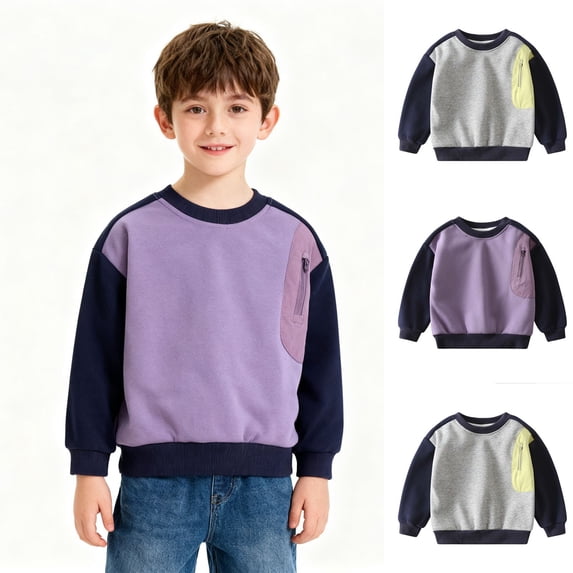 LangJing Toddler Boys Sweatshirt Pullover Color Block Crew Neck Sweatshirts Kids Long Sleeve Tops Fall Fashion Clothes, 2-10Years