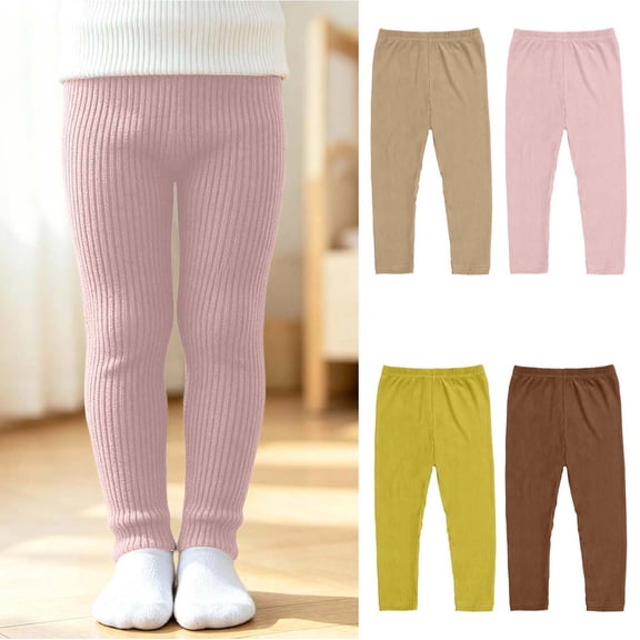 LangJing Toddler Girls Ribbed Knit Leggings Winter Warm Soft Stretch Pants Basic Full Length Kids Pants, 1-7Years