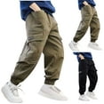 thumbnail image 1 of LangJing Unisex Kids Joggers Cargo Pants Boys Girls Outdoor Hiking Sweatpants School Casual Trousers, 5-16Years Black,15 Years, 1 of 3