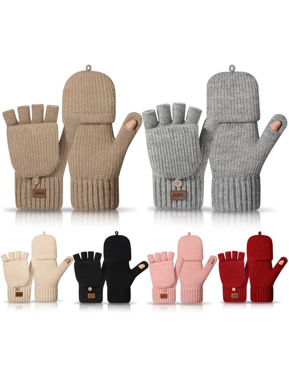 Winter Fingerless Gloves Mittens Women Cute Warm Knitted Gloves Convertible Mittens Flap for Texting Driving