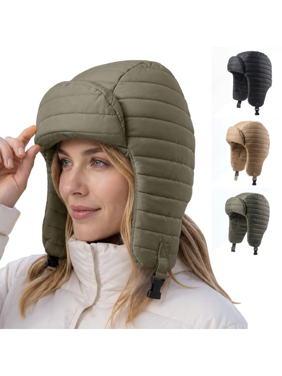 Winter Trapper Hat for Men Women, Windproof Warm Puffer Down Cap Hat with Ear Flap Outdoor Cycling Camping Skiing