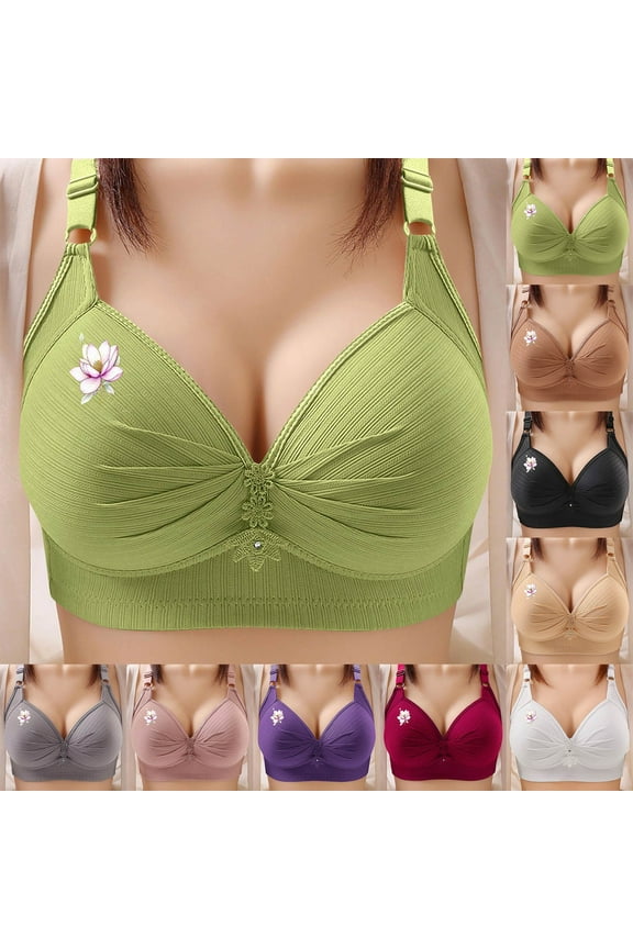 Wirefree Bra, Women's Push-up Breathable Daily Underwear Small Print Bra White,XXXXL