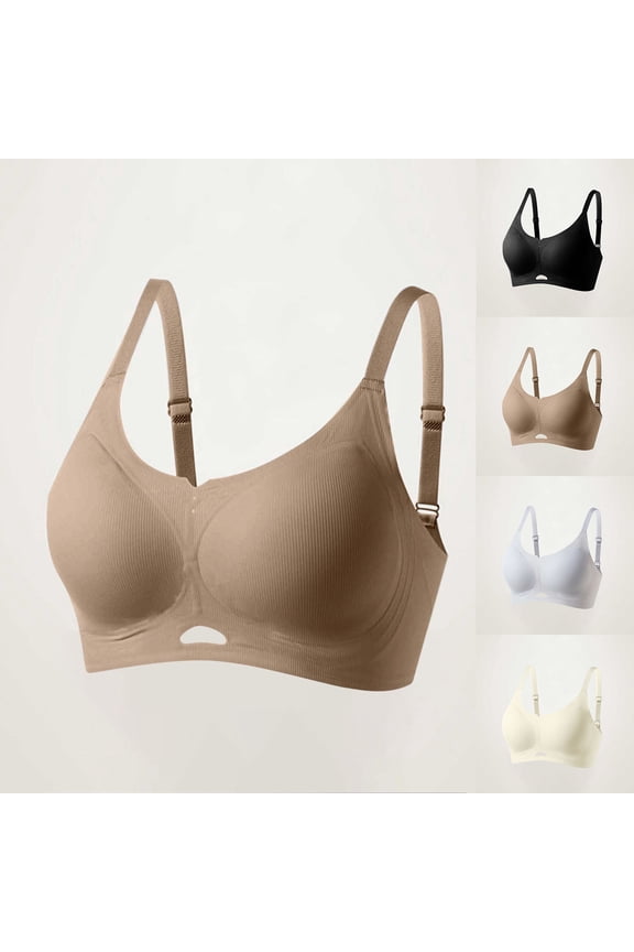 Wireless T-Shirt Bra, Women's Solid Color Sling Seamless Bra With Removable Pads Everyday Bras Beige,M