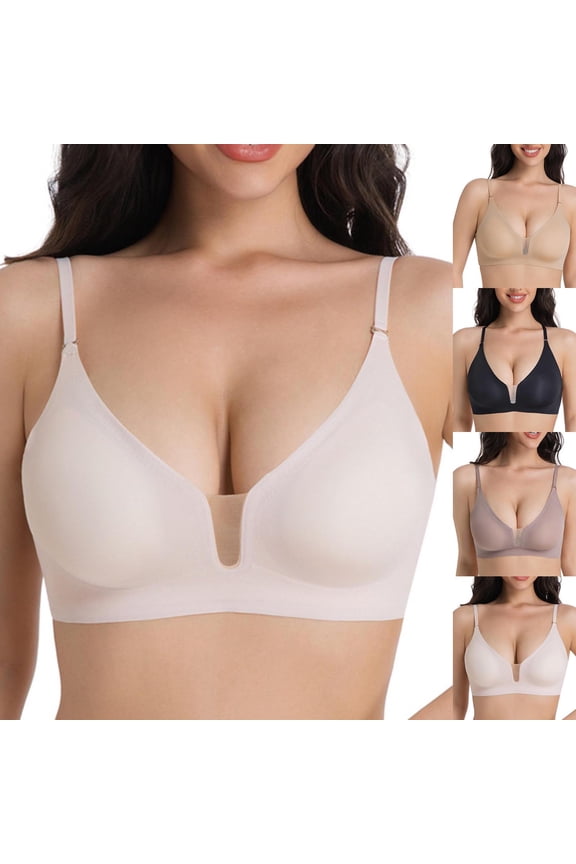 Wireless T-Shirt Bra, Women's Solid Color Sling Seamless Bra With Removable Pads Everyday Bras Black,S