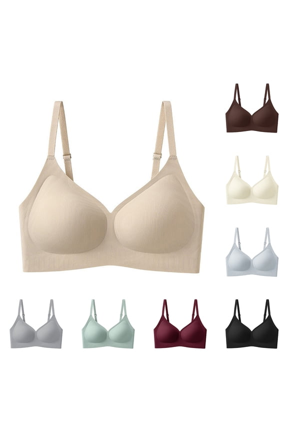 Wireless T-Shirt Bra, Women's Solid Color Sling Seamless Bra With Removable Pads Everyday Bras Green,XXL