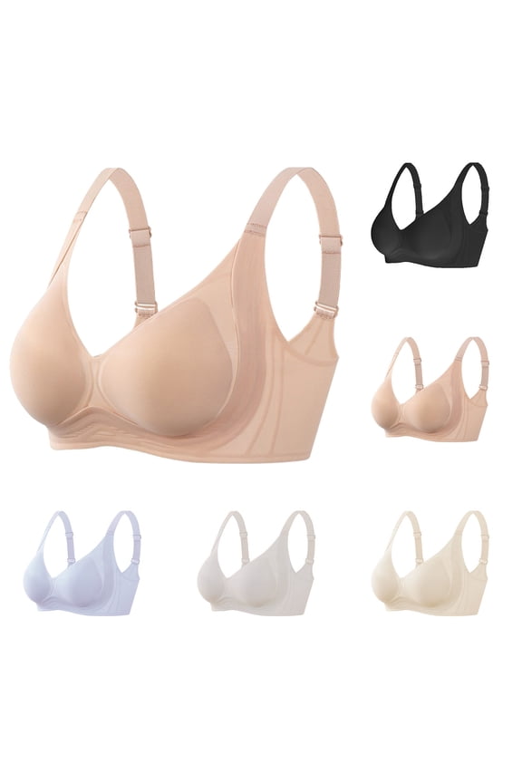 Wireless T-Shirt Bra, Women's Solid Color Sling Seamless Bra With Removable Pads Everyday Bras Khaki,M