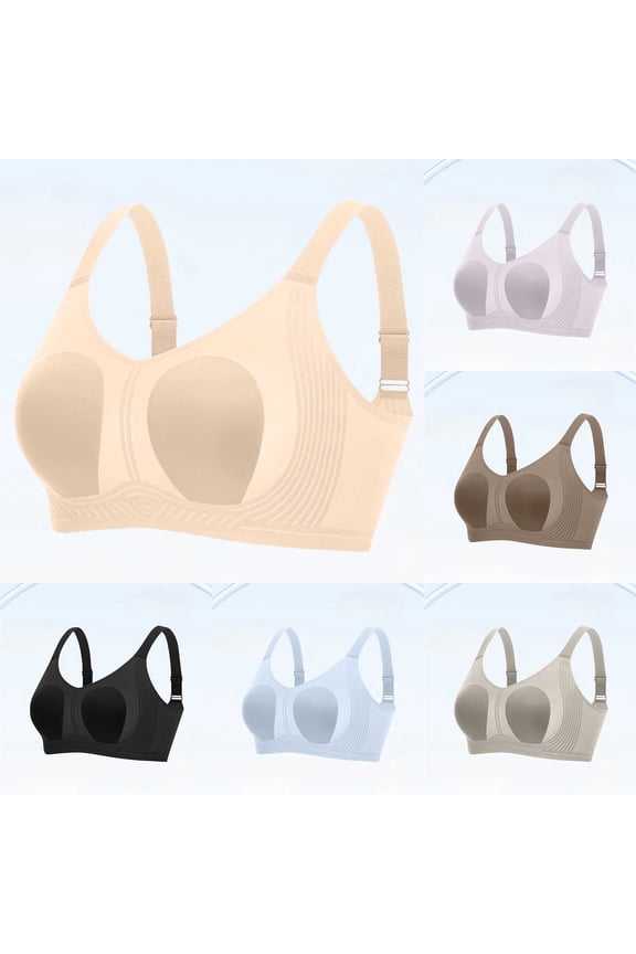 Wireless T-Shirt Bra, Women's Solid Color Sling Seamless Bra With Removable Pads Everyday Bras Light Blue,M