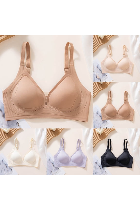 Wireless T-Shirt Bra, Women's Solid Color Sling Seamless Bra With Removable Pads Everyday Bras Purple,XL