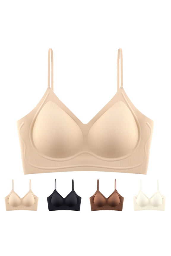 Wireless T-Shirt Bra, Women's Solid Color Strapless Comfortable Lift Breathable Backless Underwear Daily Bra Beige,L