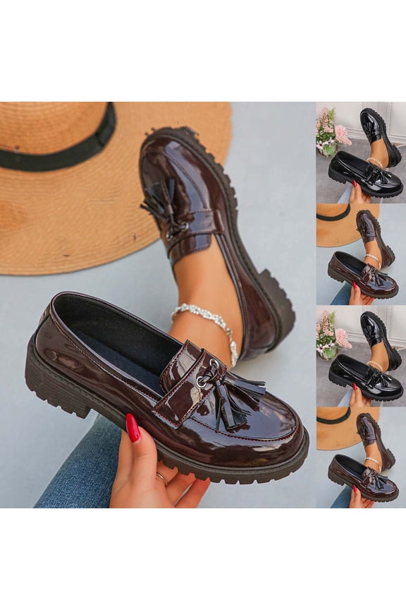 Women 2026 Cute Loafer Flat Tassel Bowknot Plain Moccasin Loafer British Style Trendy Penny Shoe Spring Casual Flat Brown,36
