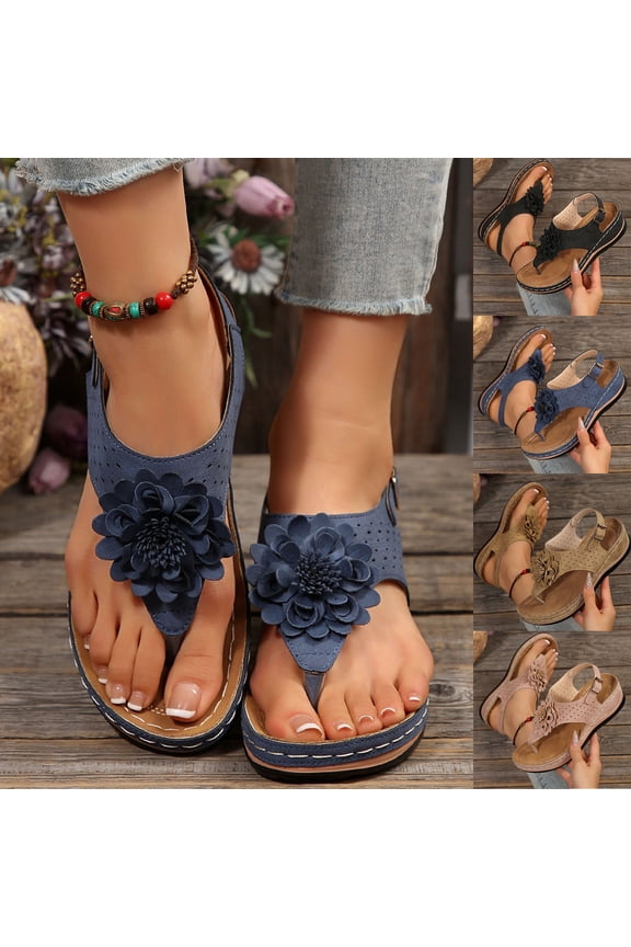 Women Summer Orthopedic Wedge Sandals PU Open Toe Fish Mouth Wedge Platform Flower Sandals Thick Soled Wedge Sandal Brown,37