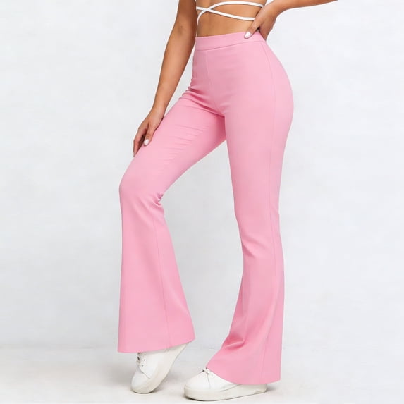 LangJing Women Workout Leggings No Front Seam Straight Leg Leggings Bell Bottoms Flared High Waist Stretch Wide Leg Gym Yoga Pants Pink,S
