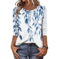 thumbnail image 1 of LangJing Women's 3/4 Sleeve T Shirts Floral Printed Button Summer Top Dressy Casual Basic Tees Shirt Tunic Blouses Multicolor,XL, 1 of 8