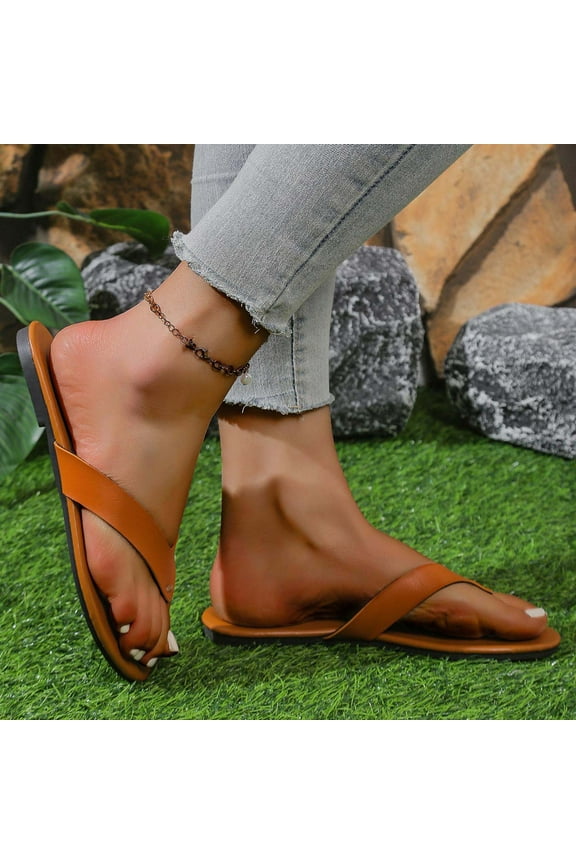 Women's Fashion Flip Flops Comfy PU Leather Yoga Mat Slipper Summer Beach Thong Sandals with Rubber Soles 2026 New Brown,41
