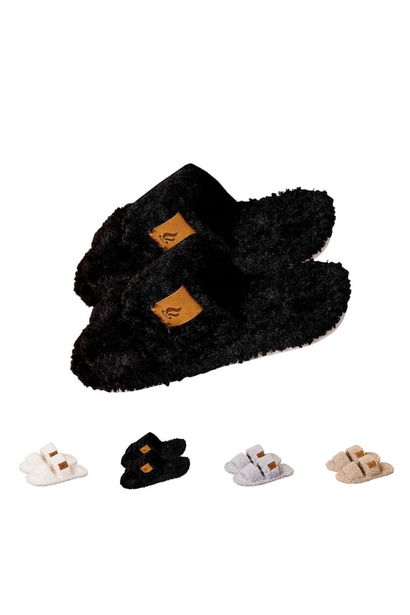 Women's Fuzzy Open Toe Slippers Memory Foam House Shoes Non-Slip Indoor Outdoor Home Bedroom Shoes White,38
