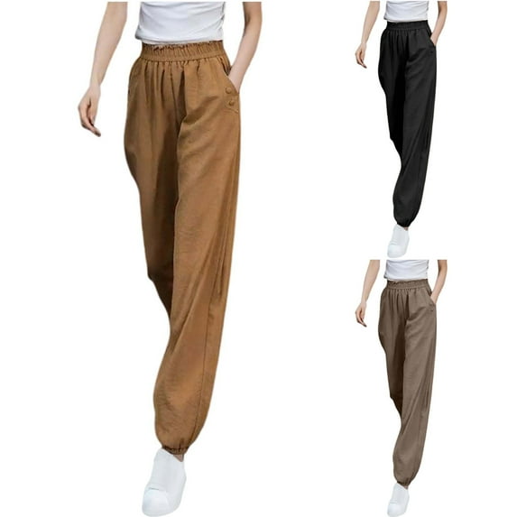 LangJing Women's Harem Pants High Waisted Loose Fit Summer Casual Pants Elastic Cuffs Baggy Beach Trousers with Pockets Coffee,XXXL