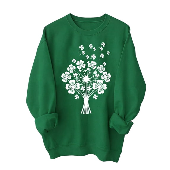 LangJing Women's Long Sleeve Shirts 2026 St.Patricks Day Fashion Dressy Casual Tops Trendy Clover Shamrock Blouses Irish Cute Work Pullover