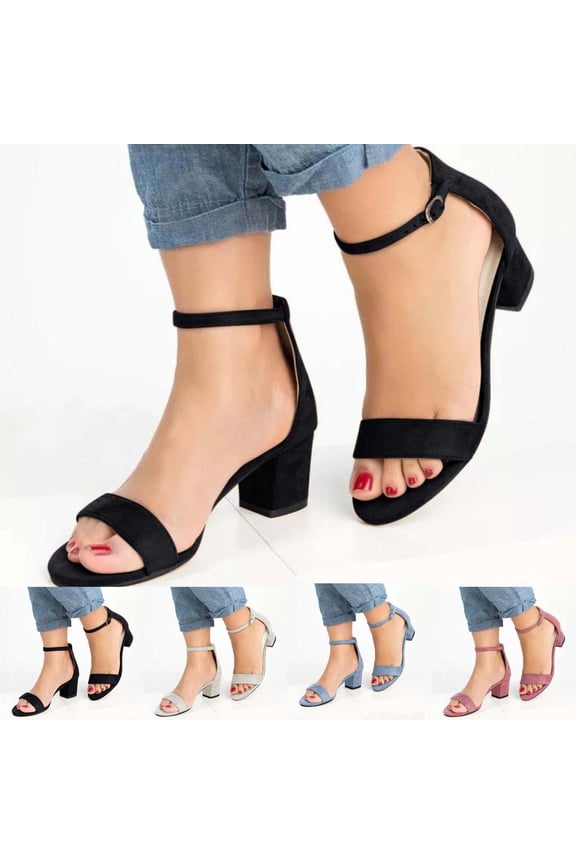 Women's Low Block Chunky Heels Sandals Open Toe Ankle Strap Party Dress Pump Shoes Strappy Buckle Heeled Sandal 2026 Pink,38