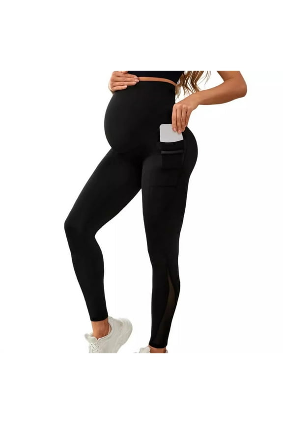 Women's Maternity Leggings with Pockets Over The Belly Maternity Yoga Pants Soft Stretch Workout Pregnancy Leggings