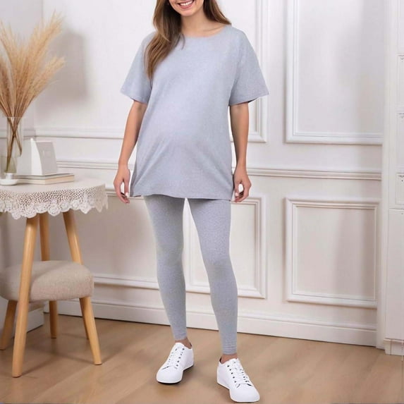 LangJing Women's Maternity Pajamas Lounge Sets 2 Piece Outfits Short Sleeve Tops and Jogger Pants Set Pregnancy Clothes
