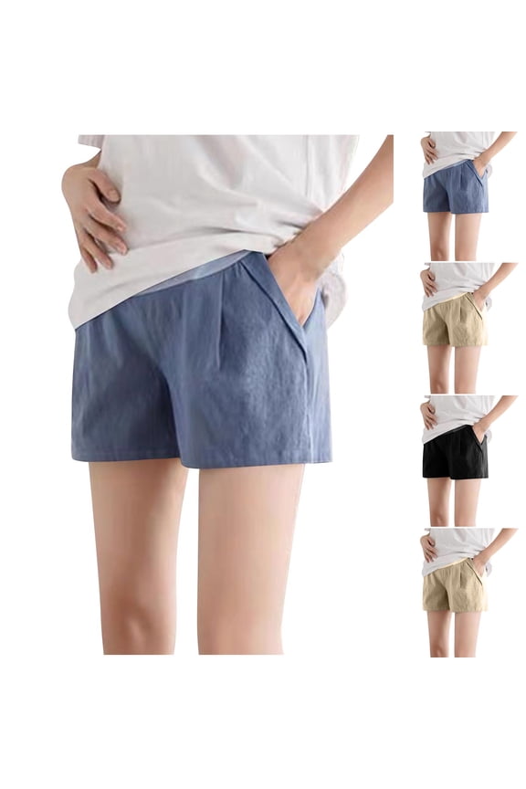 Women's Maternity Shorts Workout Stretchy Lounge Sports Yoga Shorts Summer Over Belly Pregnancy Shorts with Pockets