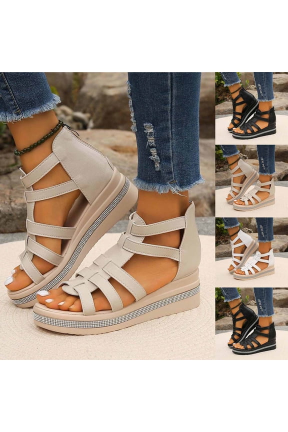 Women's PU Leather High Top Gladiator Sandals,Summer Peep Toe Hollow Back Zipper Dressy Roman Sandal Wedges Sandals Black,42