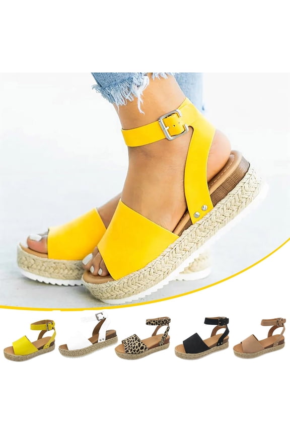 Women's Platform Espadrilles Wedge Sandals, Comfortable Open Toe One Band Sandals Ladies Dressy Casual Summer Shoes Khaki,40