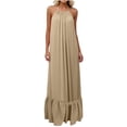 thumbnail image 1 of LangJing Women's Summer Linen Sundress Sleeveless Halter Neck Spring Formal Wedding Guest Dress Backless Flowy Vacation Boho Maxi Dresses, 1 of 7