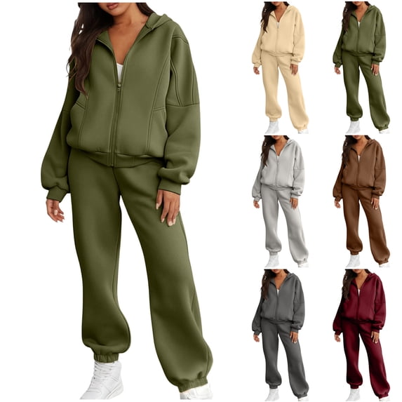 LangJing Women's Sweatsuits 2 Piece Outfits Lounge Sets Long Sleeve Full Zip Pullover and Baggy Sweatpants Set with Pockets Gray,M