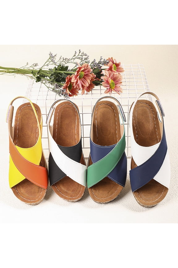 Women's Wedge Sandals - Openwork Design Adjustable Straps,2026 Summer, Colorblock Vacation & Outdoor Activitie Shoes Green,36