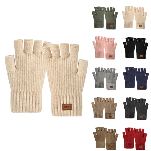 LangJing Women's Winter Fingerless Gloves Warm Knitted Half Finger Mittens Fleece Lined Thermal Fingerless Gloves Cold Weather