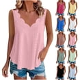 thumbnail image 1 of LangJing Womens Eyelet Tank Tops Summer Sleeveless Loose Fit Tops Scalloped V Neck Flowy Shirts Basic Tees Dressy Casual Work Blouses Yellow,XL, 1 of 8