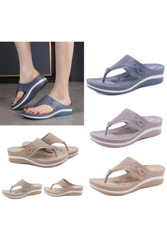 Womens Flip Flops With Arch Support Slide Sandals Comfortable Orthopedic Sandals Dressy Summer Walking Wedge Shoes Blue,37