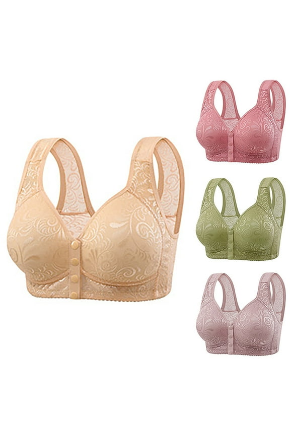 Womens Front Closure Bras Seamless Wireless Supportive Bra Push Up Comfort Soft Bralette No Underwire Full Coverage T-Shirt Bra