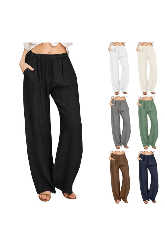 Womens Gauze Pants Elastic High Waisted Wide Leg Casual Pants Summer Loose Comfy Lounge Trouser with Back Pockets Black,XXXL