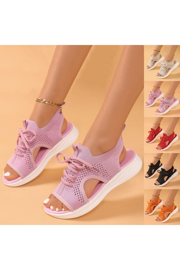 Womens Knit Walking Sandals Breathable Summer Orthopedic Shoes Open Toe Sports Sandal Beach Vacation Casual Camping Beige,42